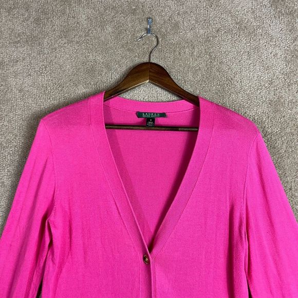 Lauren Ralph Lauren Cardigan Sweater Womens Size Small Pink Button Front Pockets - Picture 2 of 7